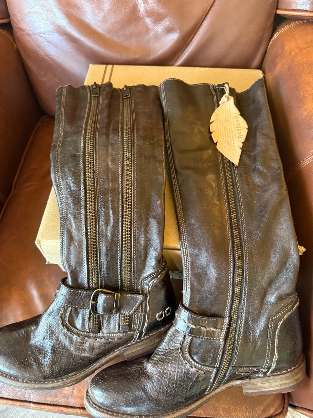 BED|STU Brown Leather Knee-High Zip Boots